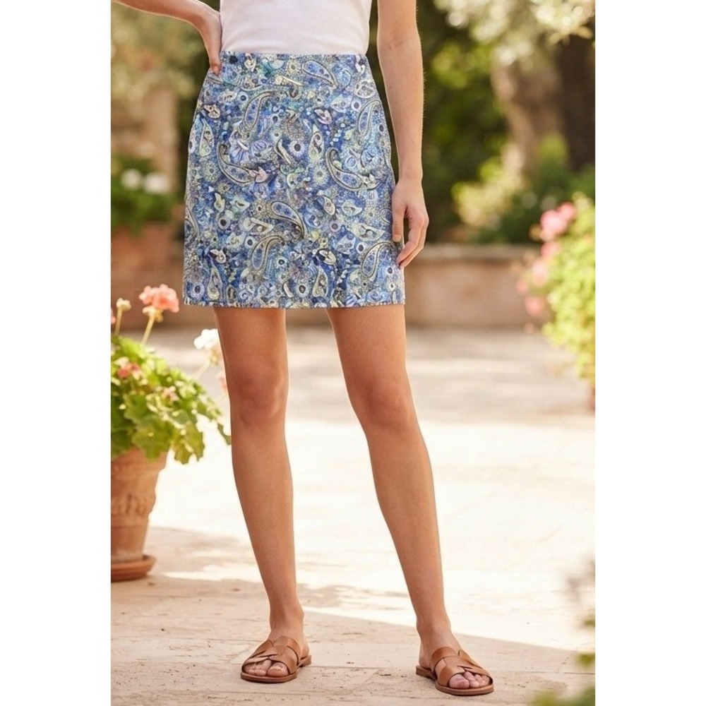 Talbots Paisley Pencil Skirt Skirt Size 12 Blue Cotton Stretch Classic Preppy